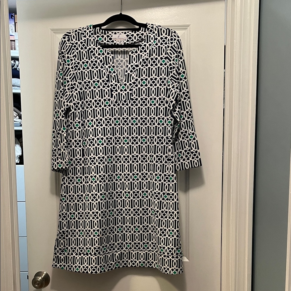Jude Connally Navy and White Geometric Dress Jude Connally